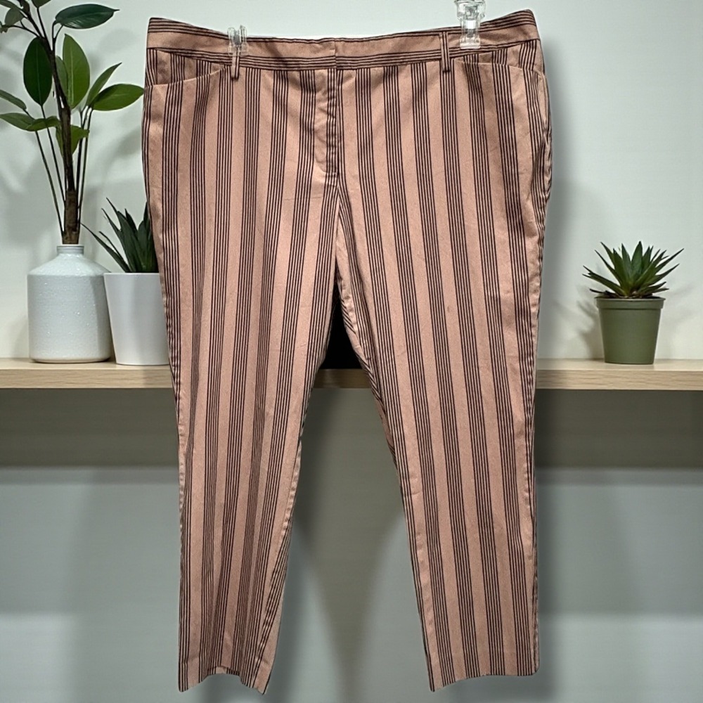 Worthington Slim Ankle Pants Tan‎ Black Stripe Size 12 Sits Lower Waist